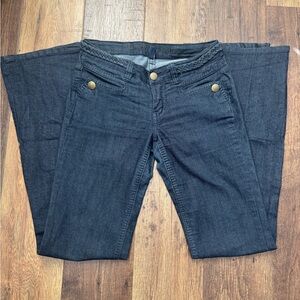 Dark Blue Denim Jeans with Gold Button Accents, Size 3